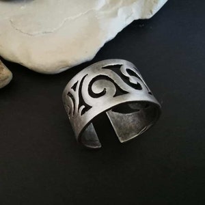 Silver band ring, chunky womens open ring, boho stacking wide ring, antique silver plated unisex ring