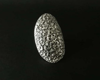 Boho Statement Antique Silver Plated Ring, Oval Shape Hammered Chunky Ring, Ethnic Jewellery