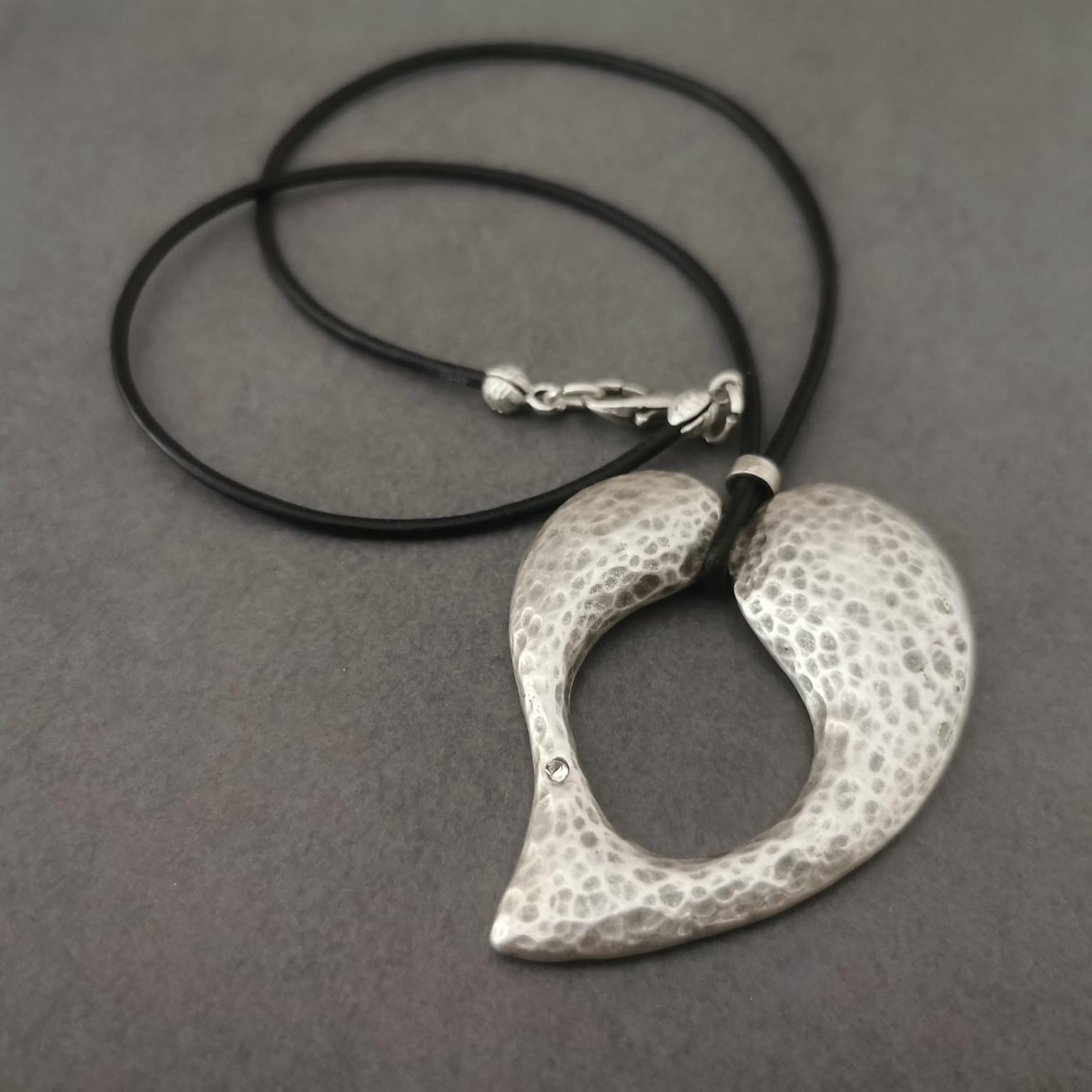 Textured Heart Pendant Necklace: Antique Silver Plated Charm