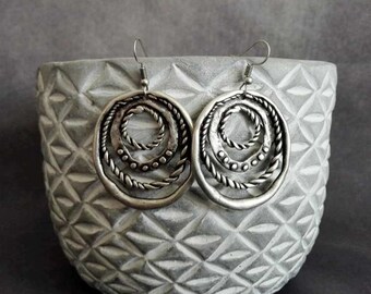 Ethnic Antique Silver Plated Dangle Round Earrings, Boho Earrings, Bohemian Jewelry CZ32