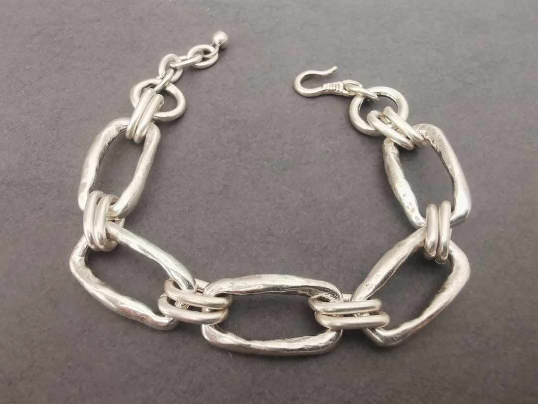 925 Silver Delicate Buckle Thick Rectangular Chain Bracelet