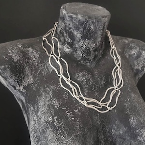 Silver Plated Abstract Free Form Oval Chain Link Double Necklace, Fancy Statement Necklace, Boho Jewellery