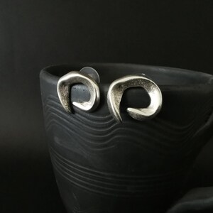 Modern silver free form hammered stud earrings, dainty geometric push back boho earrings