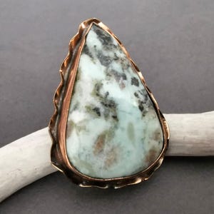 Antik koppar Larimar justerbar handgjord ring, stor oval statement ädelstensring, bohemiska smycken