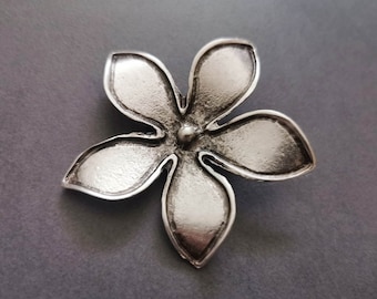 Antique Silver Plated Large Flower Brooch, Boho Chic Shawl Pin, Botanical Jewelry