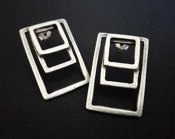 Silver Plated Rectangular Stud Earrings: Minimalist Geometric Modern Studs