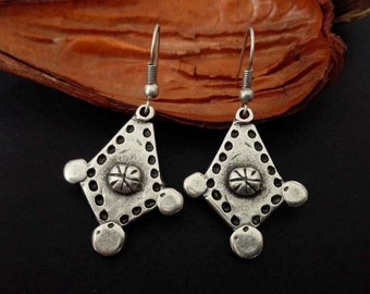 Ethnic antique silver tiny dangling earrings, boho dainty earrings, bohemian jewelry