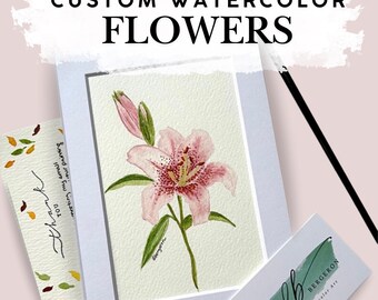 Pintura floral personalizada em aquarela | Arte floral personalizada | 10x15 cm com moldura