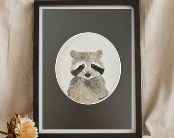 Waschbär Aquarell Druck | Müll Panda Kunst | Kabine Wand Dekor