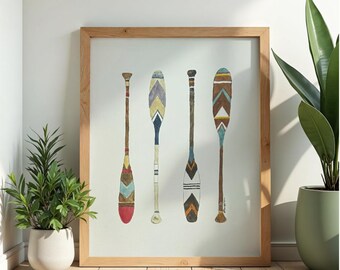 Canoe Paddle Watercolor Print | Adirondack Art | Rustic Lake House Décor