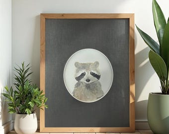 Stampa acquerello di procione / Arte di panda spazzatura / Decorazione murale di una cabina