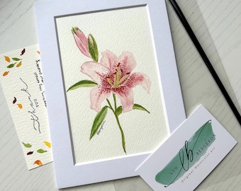 Pintura floral de acuarela personalizada / Arte floral personalizado / 4x6 con paspartú