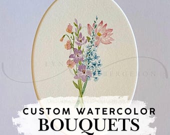 Buquê de flores personalizado em aquarela | Presente de família para aniversário
