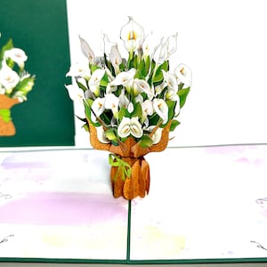 White Calla Lilies - Mother&#39;s Day Card - 3D Pop Up Lily Flower Bouquet Card - Thank You Pop Up Card- Get Well Card - Good Luck Card