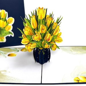 Yellow Tulips / Pop Up Tulips Birthday Card - 3D Pop Up Flower Birthday Card - Valentines Pop Up Card -Tulips Get Well Card - Good Luck Card