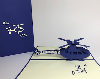 Handmade Grey Helicopter Pop Up Card