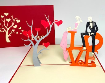 Love Couple Pop Up Anniversary Card - Romantic Love Pop Up Card - Valentine's Day Card - Newlyweds Congratulations/Proposal/Engagement Card