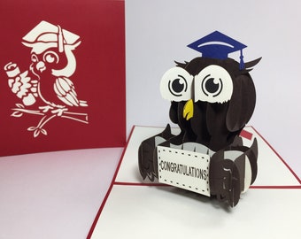 Cute Graduation Owl - Funny Pop Up Graduation Card - Graduation Card-Congratulations Card - Graduation Popup Card-Pop Up Encouragement Card