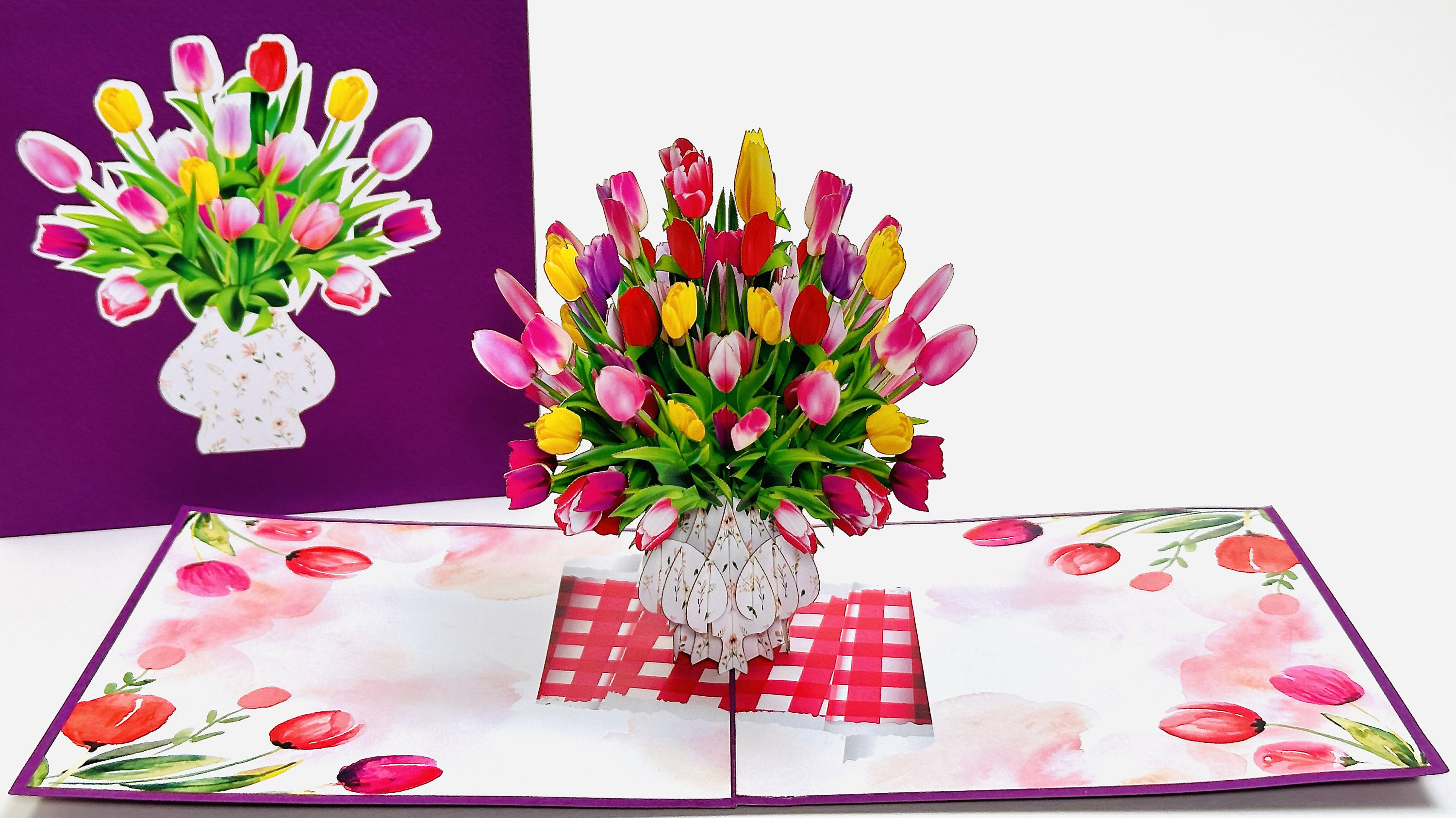 Purple Tulip Vase Pop Up Mother’s Day Card - 3D Pop Up Flower Birthday Card - Valentines Pop Up Card -Tulips Get Well Card - Good Luck Card