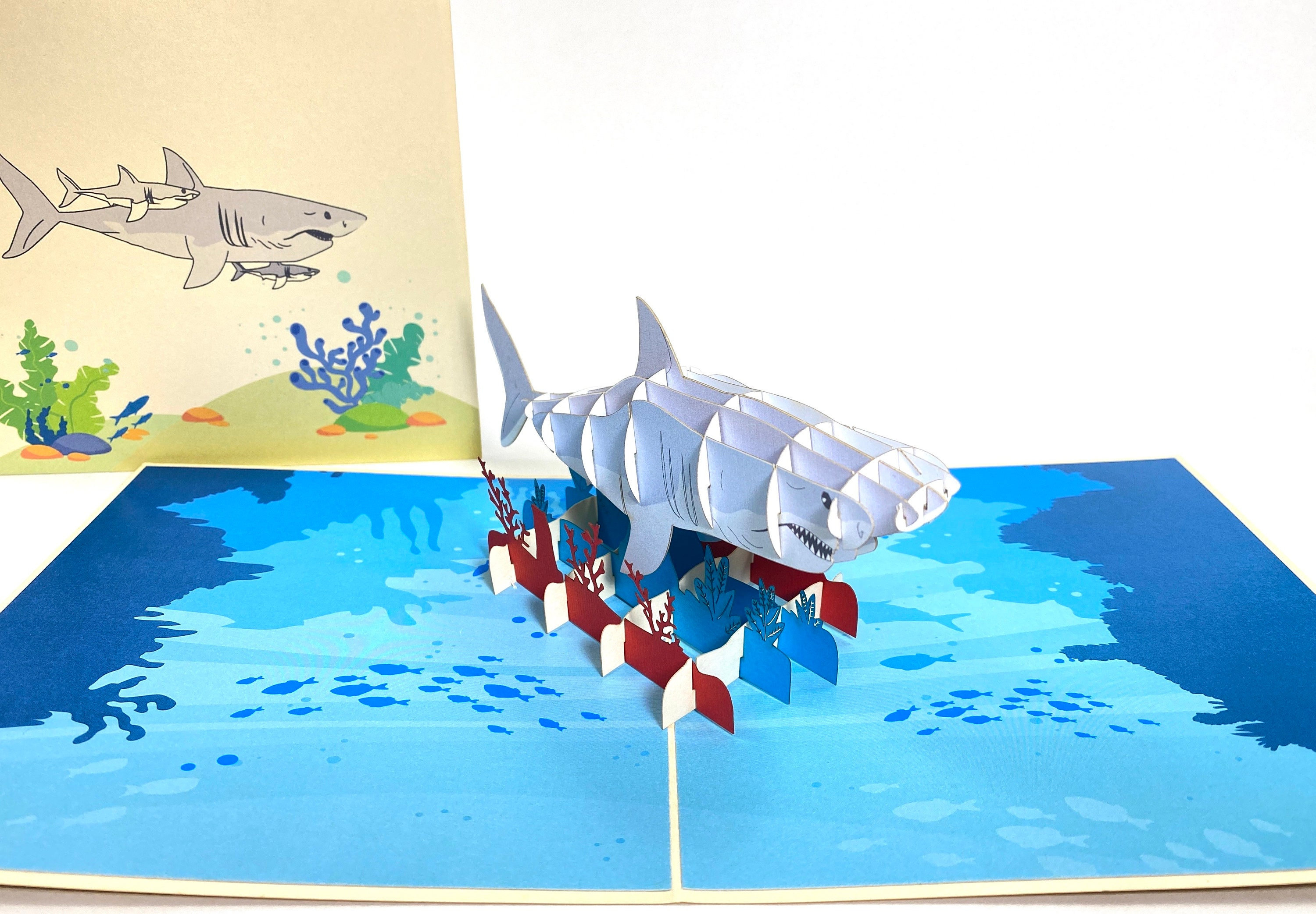 Pop Up Shark Birthday Card - Mother’s Day Card - Father’s Day Card - 3D Funny Kid’s Birthday Card - Get Well Card - Congratulations Card