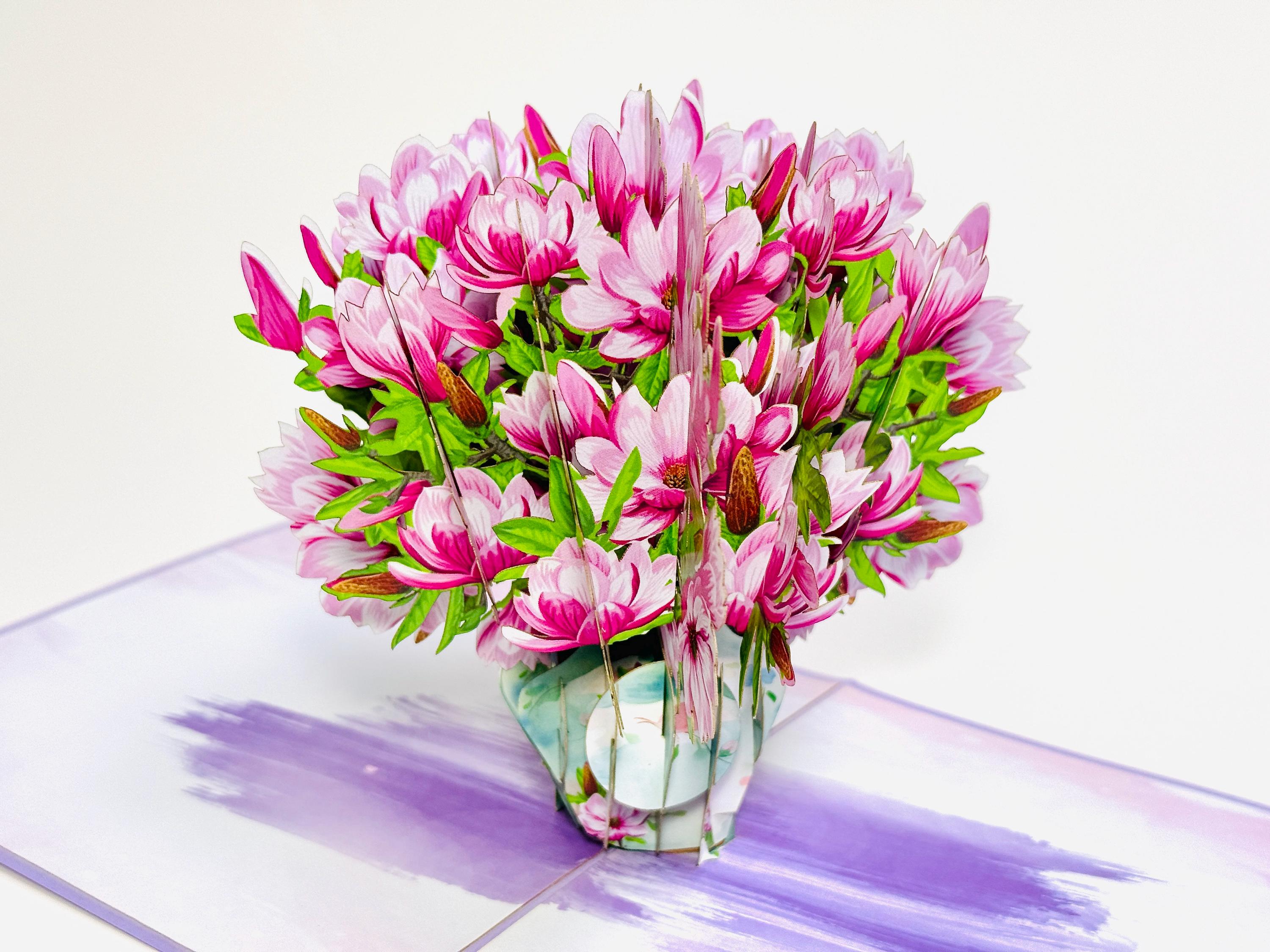 Purple Magnolia Vase Pop-Up Card – Mother&rsquo;s Day, Valentine&rsquo;s Day, Birthday, Thank You, Get Well, Good Luck, Congratulations Card