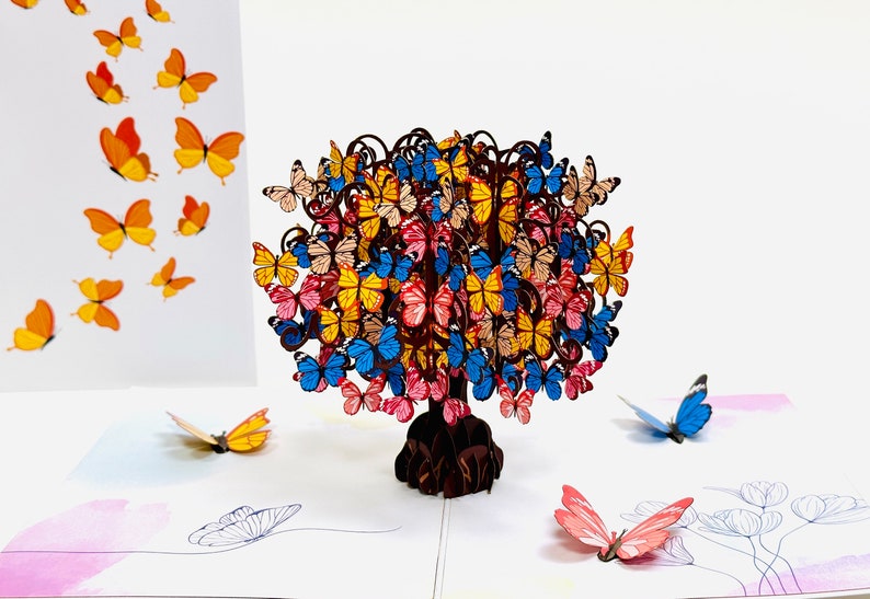 3D Butterfly Tree Pop Up Card Butterflies Pop Up Birthday Card Flower PopUp Card Wedding Gifts Butterfly Birthday Card Gifts for Mom Bild 1