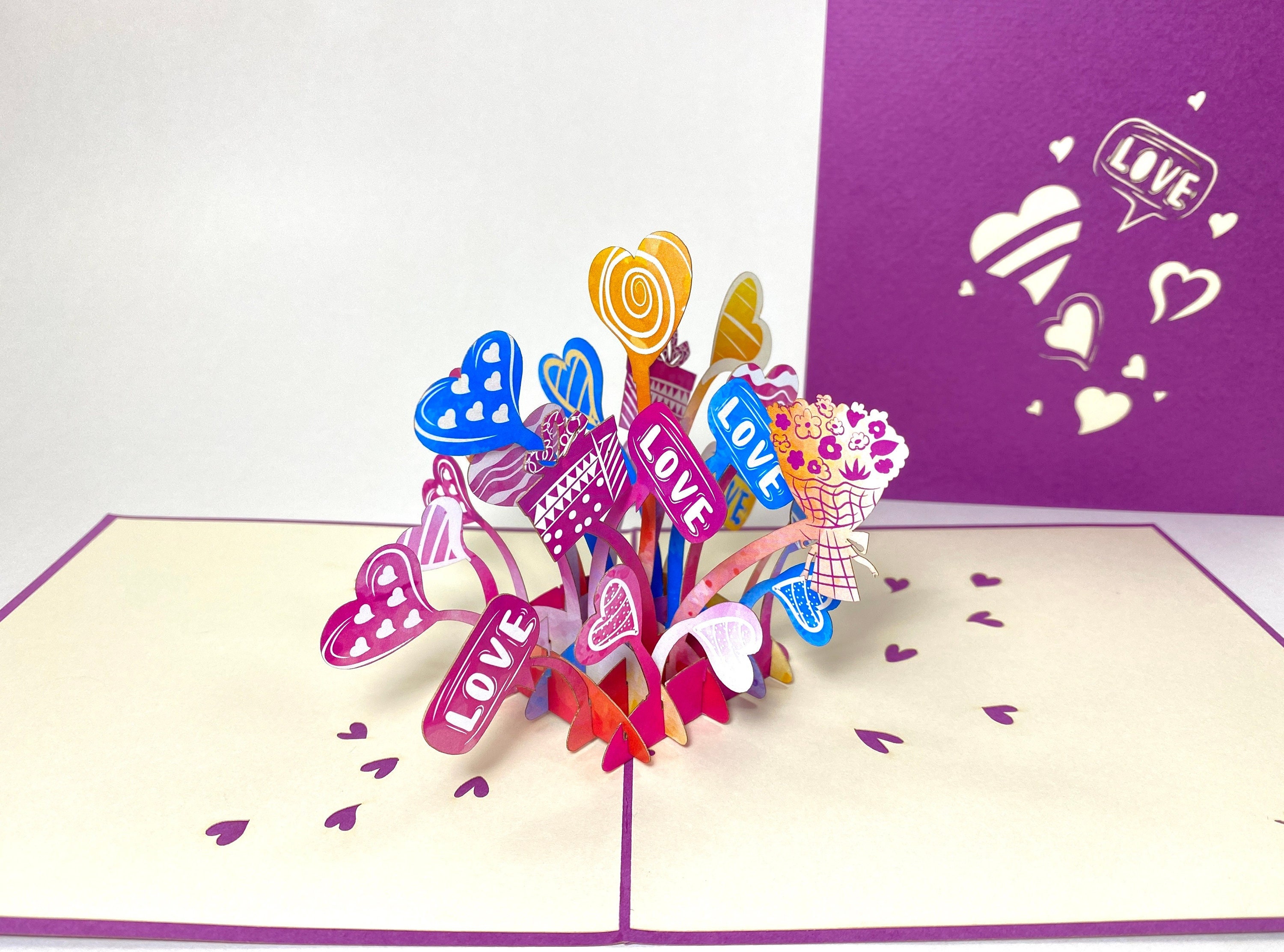 Pop Up Hearts - Purple Love Card - Valentine’s Day Card - Mother’s Day Card - 3D Anniversary Card/Wedding/Engagement Card/Proposal Card