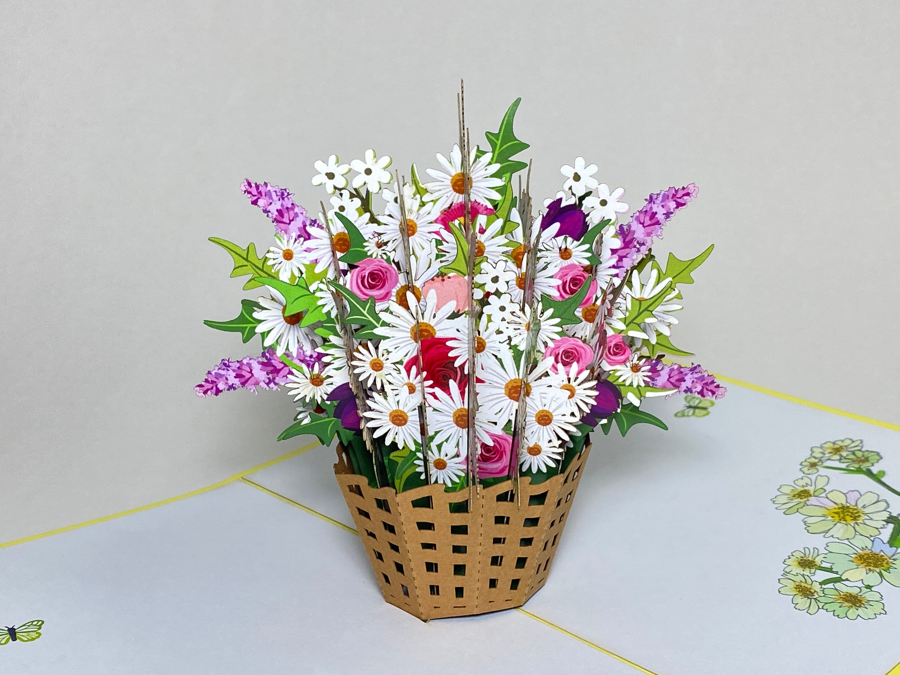 Get Well Card Blooming Daisy Basket- Pop Up Mother's Day Card Fall Flowers Thank You Card Good Luck Card Mix Flowers Birthday Card