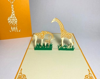 Pop Up Giraffe Family Mother's Day Card - Father's Day Card - 3D Cute Baby Shower Card - Funny New Mom Card - Congratulations New Baby Card