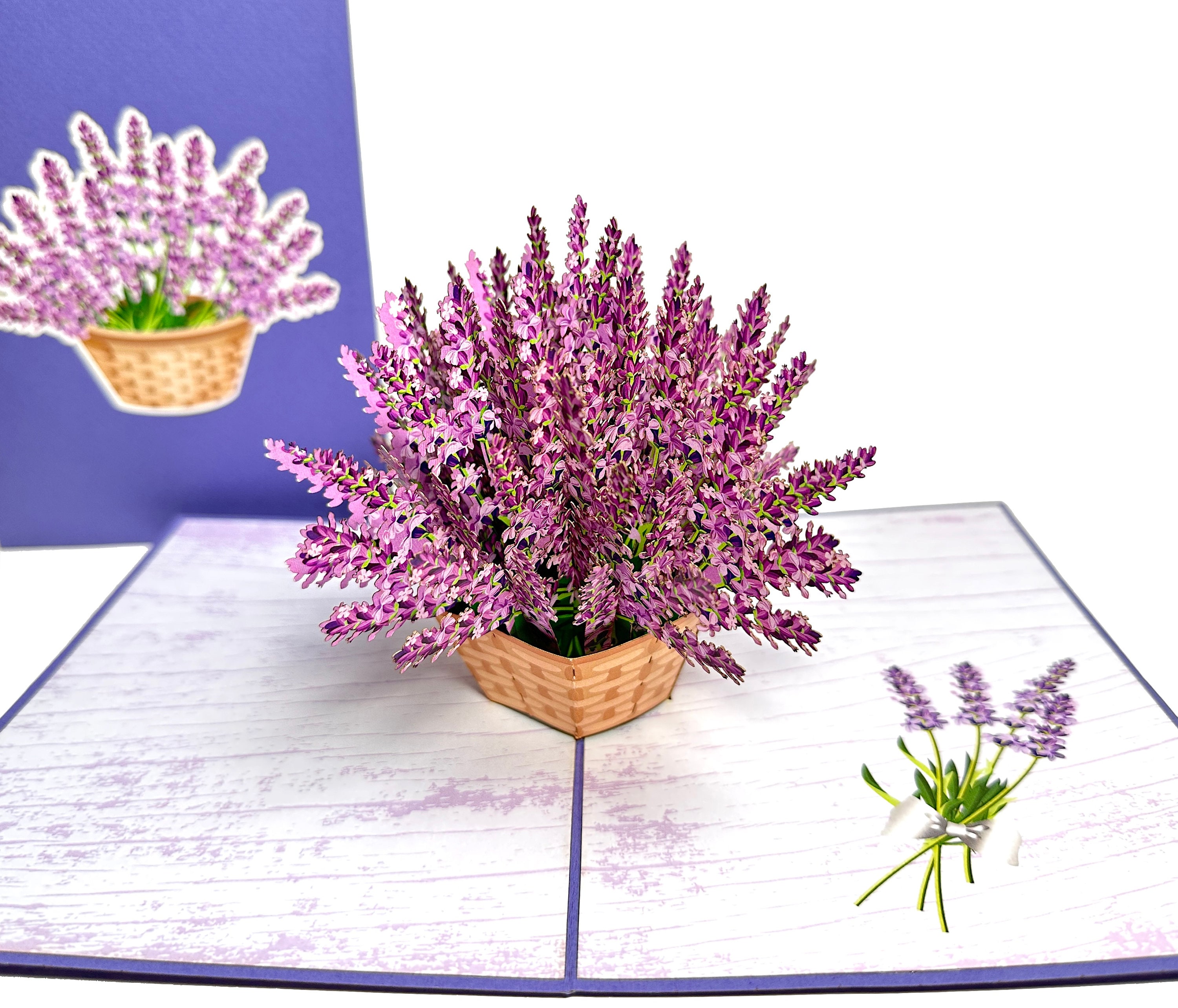 Lavender Basket - Mother&rsquo;s Day Card - 3D Pop Up Flower Birthday Card - Mom Birthday Card - Floral Thank You Card - Flower Good Luck Card