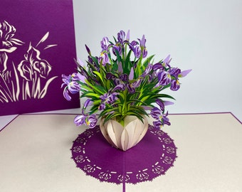 Purple Iris Vase - Pop Up Mother's Day Card - 3D Purple Flower Birthday Card - Pop Up Floral Thank You Card - Gifts for mom - Birthday Card