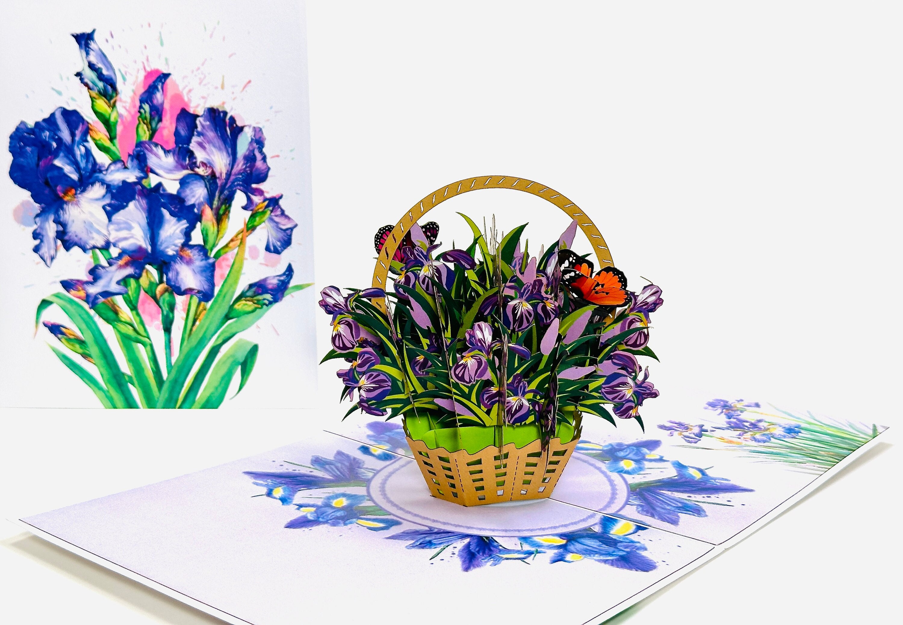 Iris Basket with Butterflies - Pop Up Mother’s Day Card- 3D Purple Flower Birthday Card- Floral Thank You Card- Gifts for Mom- Birthday Card