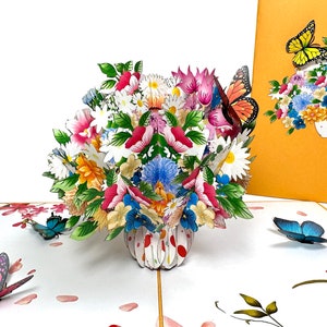 3D Flower Vase with Butterflies - Pop Up Mother Day Card - Butterfly Birthday Card - Thank You Popup Card - Birthday Card - Wedding Cards