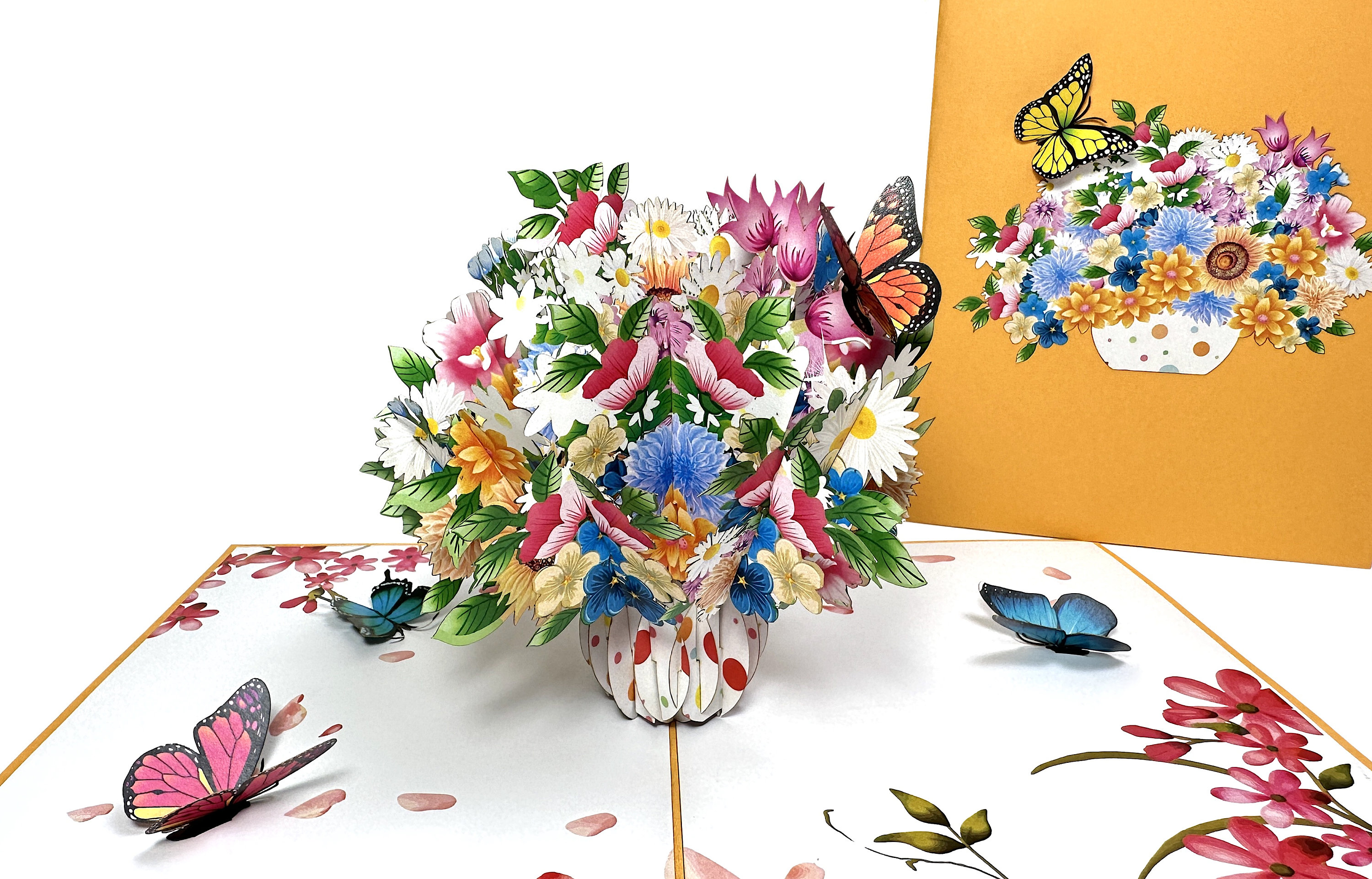 3D Flower Vase with Butterflies - Pop Up Mother Day Card - Butterfly Birthday Card - Thank You Popup Card - Birthday Card - Wedding Cards