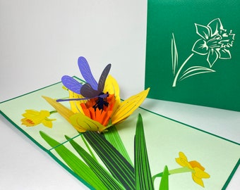 Daffodil Bloom - Handmade Yellow Flower Mother's Day Pop Up Card - Floral Thank You Card - Pop Up Flower Birthday Card - Get Well Card