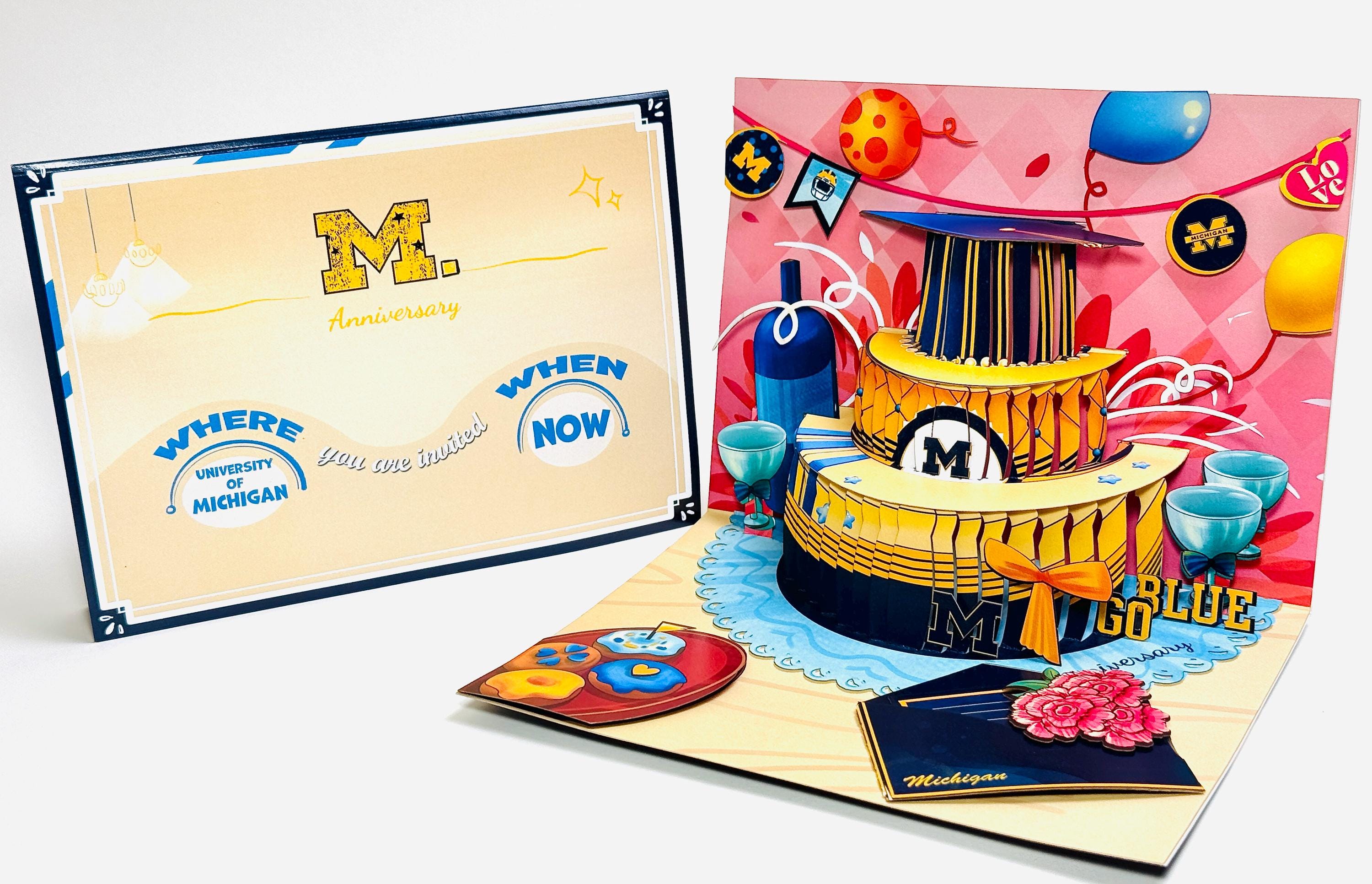 Michigan Alumni Anniversary Event Invitation Card - University of Michigan Pop Up Card - Go Blue - Michigan Graduation Card