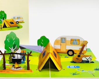 3D Camping Birthday Card- Camping RV Pop Up Card- Recreation Card- Mother's Day Card- Father's Day Card- Get Well Card-Have A Good Trip Card