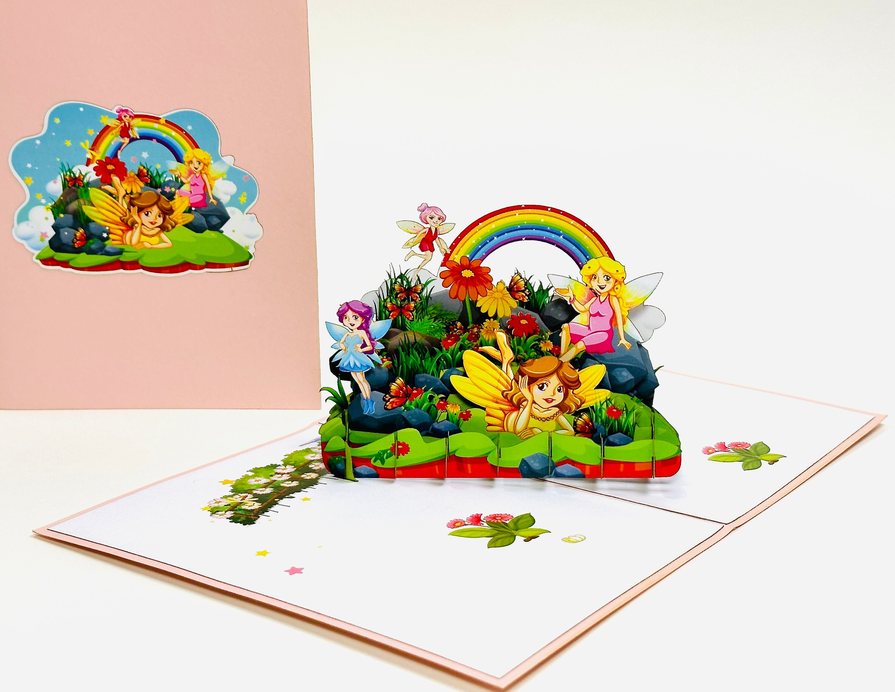 Fairy Pop UP Card - Cute Fairies In Garden Birthday Card - Funny Kid’s Birthday Party Pop Up Card - 3D Funny Get Well Card - Good Luck Card
