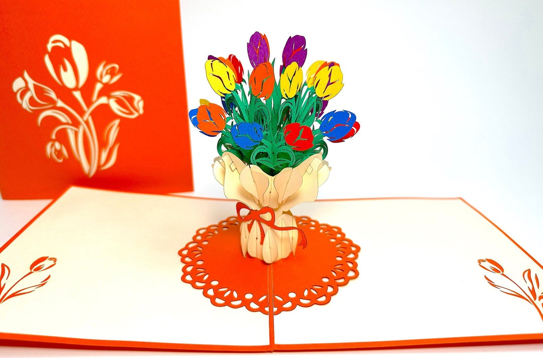 Colorful Tulip Bouquet Pop up Mother's Day Card 3D Flower Birthday Card