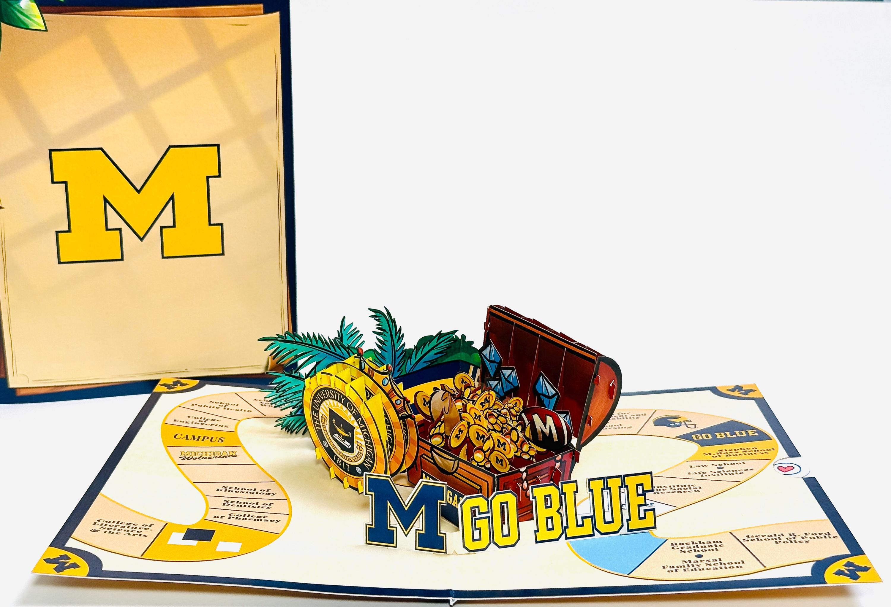 Go Blue! UM - 3D Michigan Alumni Anniversary Event Invitation Card - University of Michigan Campus Pop Up Card - Michigan Graduation Card