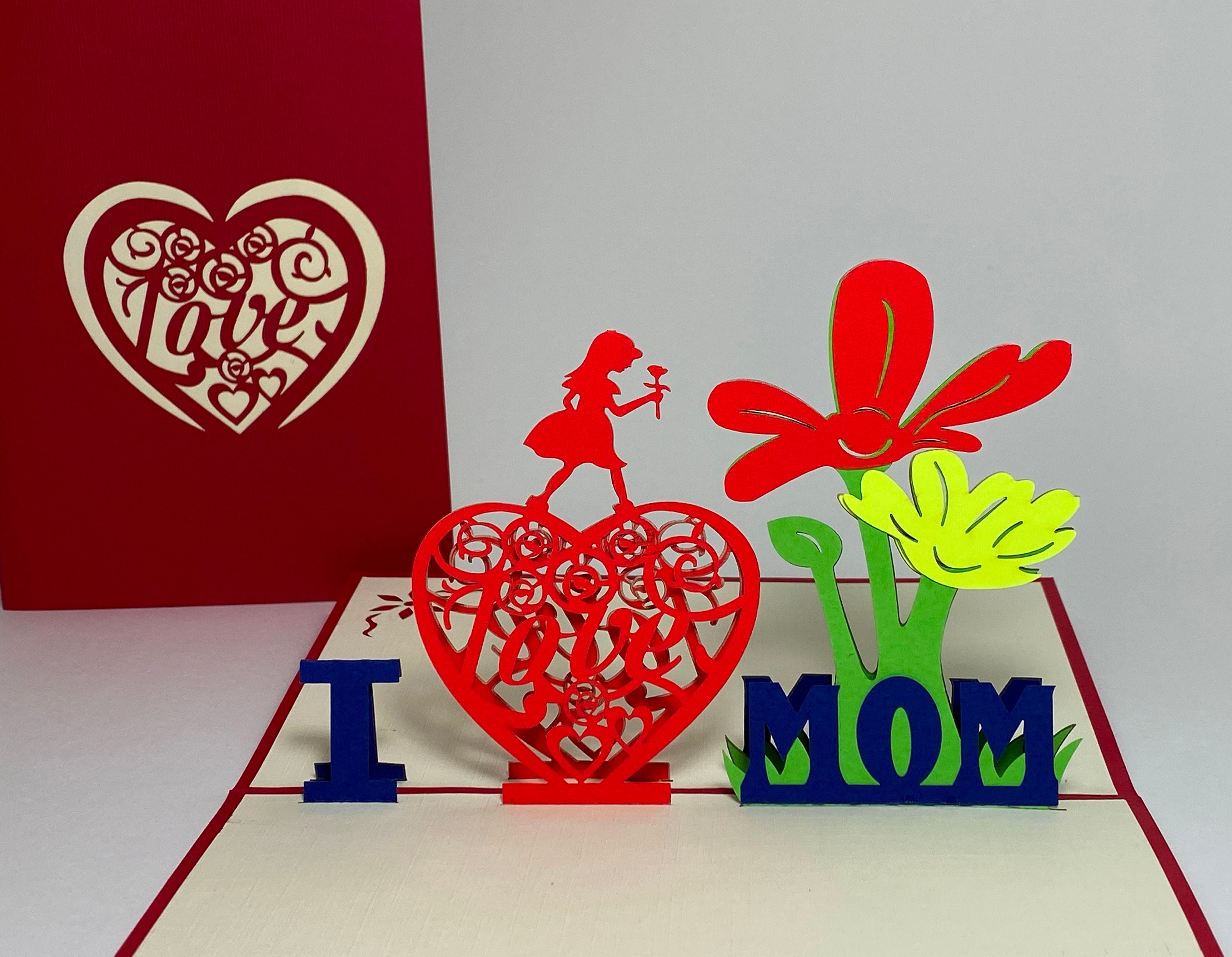 I Love Mom Pop Up Mother's Day Card Mom Birthday Gift | Etsy