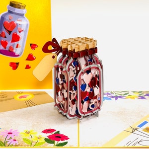 Wishing Bottle - 3D Heart Love Card - Valentine's Day Card - Mother's Day Card - 3D Anniversary Card/Wedding/Engagement Card/Proposal Card