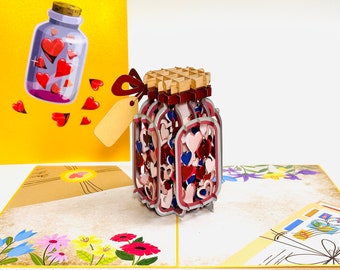 Wishing Bottle - 3D Heart Love Card - Valentine's Day Card - Mother's Day Card - 3D Anniversary Card/Wedding/Engagement Card/Proposal Card