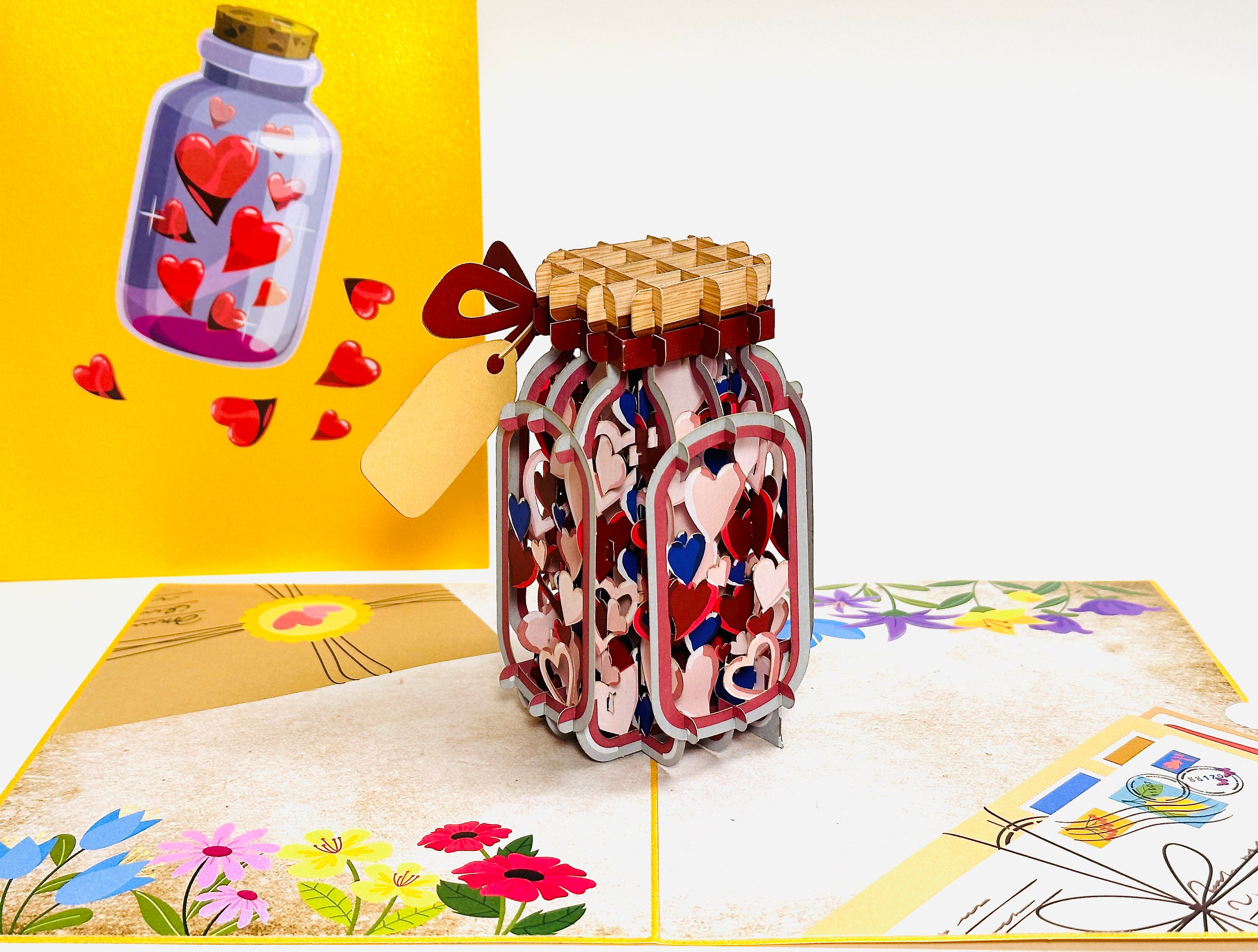 Wishing Bottle - 3D Heart Love Card - Valentine’s Day Card - Mother’s Day Card - 3D Anniversary Card/Wedding/Engagement Card/Proposal Card