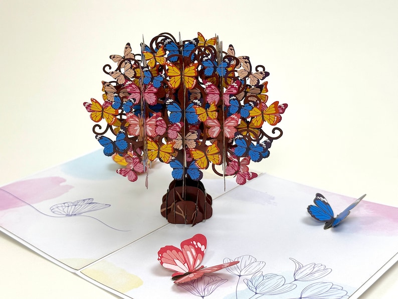 3D Butterfly Tree Pop Up Card Butterflies Pop Up Birthday Card Flower PopUp Card Wedding Gifts Butterfly Birthday Card Gifts for Mom Bild 7