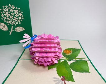 Hydrangea Bloom 3D Pop Up Birthday Card - Florist Mother's Day Card - Get Well Card - Floral Good Luck Card - Encouragement Card