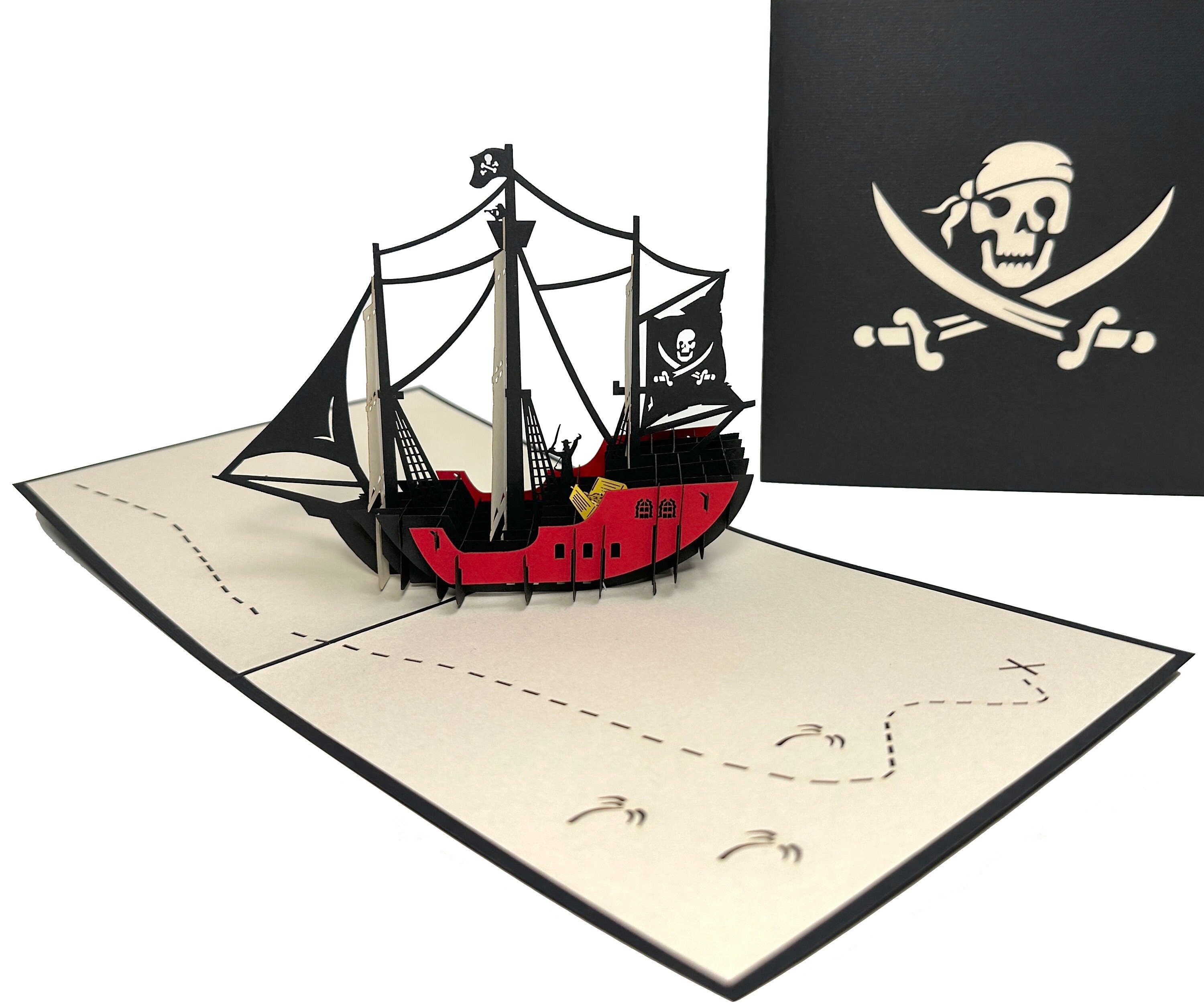 Black Ship - Pop Up Pirate Ship Birthday Card - Funny Caribbean Pirate Ship Card - Kid’s Birthday Card - Father’s day card - Birthday Card