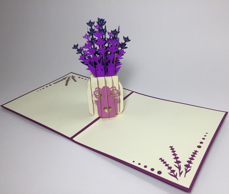 3D Pop Up Flower Birthday Card Mother/'s Day Card Lavender Flowers Mom Birthday Card Flower Good Luck Card Floral Thank You Card