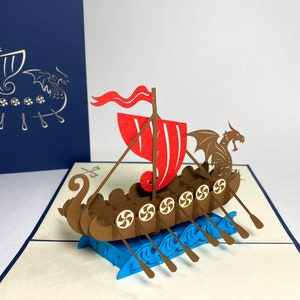 3D Viking Ship - Pop Up Viking Birthday Card - Kid Birthday Card - Dad Birthday Card - Holidays Card - Congratulations Card - Safe Trip Card