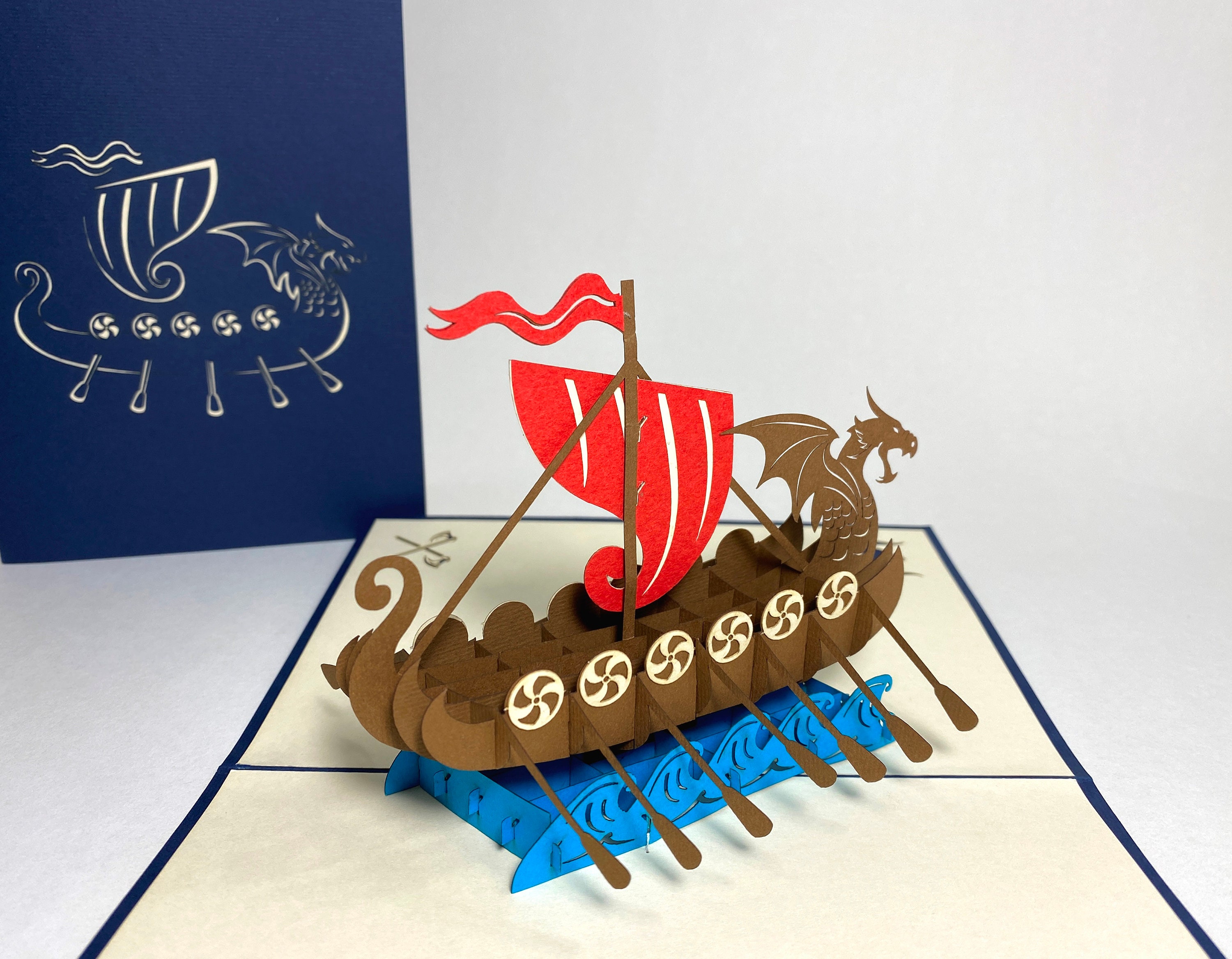 3D Viking Ship Pop Up Card - Kid Birthday Card - Dad Birthday Card - Holidays Card - Congratulations Card - Safe Trip Card